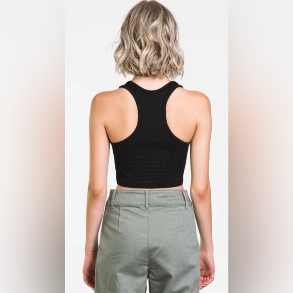 Harlow waffle snap crop top/ bralette, racerback, black, NWOT - Picture 2 of 8